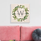Rustieke Linnen Krans Monogram Bruiloft Keepske Canvas Afdruk (Insitu (Woonkamer))