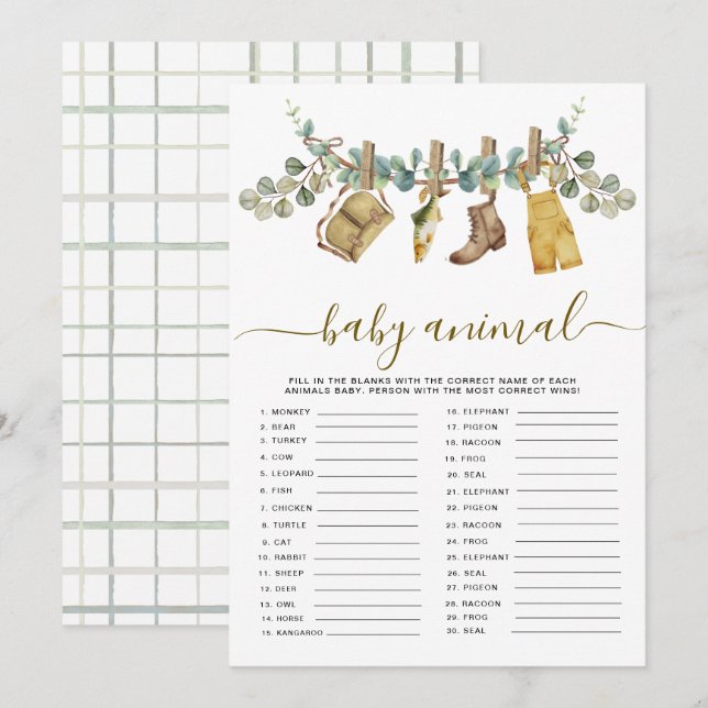 Rustieke Little Fisherman Baby Animal Shower Kaart (Voorkant / Achterkant)