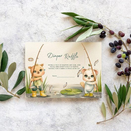 Rustieke Little Fisherman Reel Diaper Raffle Informatiekaartje