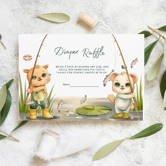 Rustieke Little Fisherman Reel Diaper Raffle Informatiekaartje