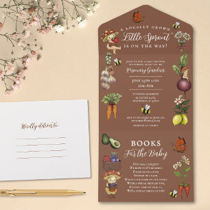 Rustieke Little Sprout Baby Shower en Boekverzoek All In One Uitnodiging