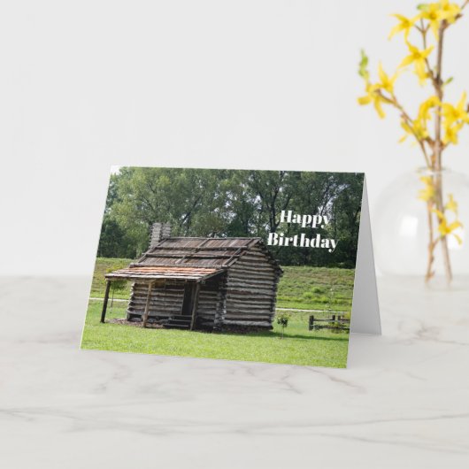 Rustieke Log Cabin Foto Verjaardag Kaart (Gele Bloem)
