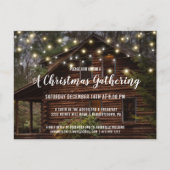 Rustieke Log Cabin String Lights Kerstfeest Uitnodiging Briefkaart (Voorkant)