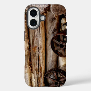 Rustieke Log Cabin & Wagon Wielen, Naam, Stoer iPhone 16 Hoesje