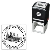 Rustieke Log Cabin Winter Sneeuw Naam Retouradres Zelfinktende Stempel (In situ)