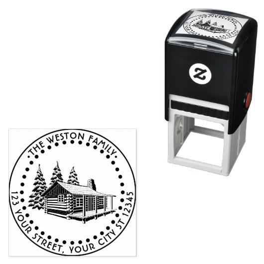 Rustieke Log Cabin Winter Sneeuw Naam Retouradres Zelfinktende Stempel (In situ)