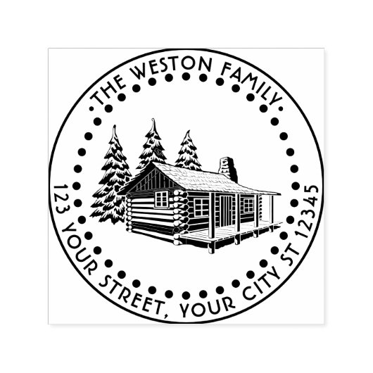 Rustieke Log Cabin Winter Sneeuw Naam Retouradres Zelfinktende Stempel (Design)
