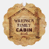 Rustieke log cabine gepersonaliseerde familienaam ornament kaart (Voorkant)