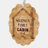 Rustieke log cabine gepersonaliseerde familienaam ornament kaart (Links)