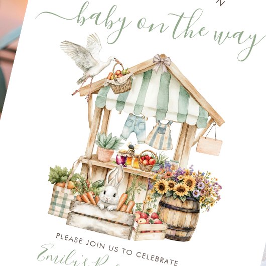Rustieke lokaal geteelde boeren markt Baby shower Kaart