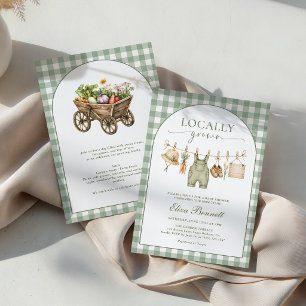 Rustieke 'Lokaal Geteelde' Boerenmarkt Baby Shower Kaart