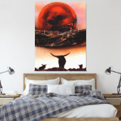 Rustieke Longhorn Ranch Canvas Afdruk (Insitu (Slaapkamer))