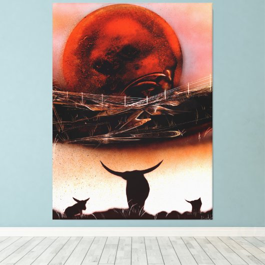 Rustieke Longhorn Ranch Canvas Afdruk (Insitu (Houten vloer))