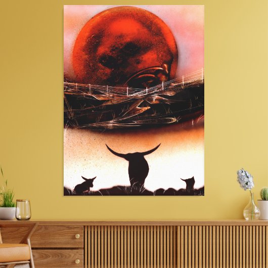 Rustieke Longhorn Ranch Canvas Afdruk (Insitu (Woonkamer))