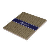 Rustieke look Burlap #2 Navy Blue Naam Monogram Tegeltje (Zijkant)