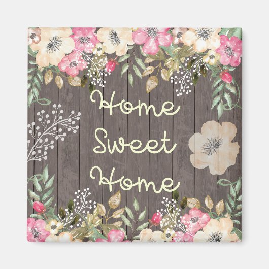 Rustieke look Home Sweet Home Bloemenhout Magneet (Voorkant)