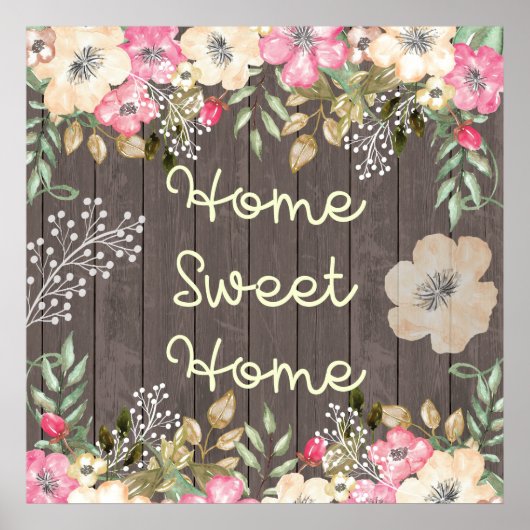 Rustieke look Home Sweet Home Bloemenhout Poster (Voorkant)