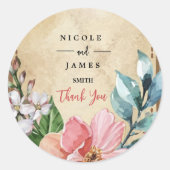 Rustieke look Waterverf Floral Ronde Sticker (Voorkant)