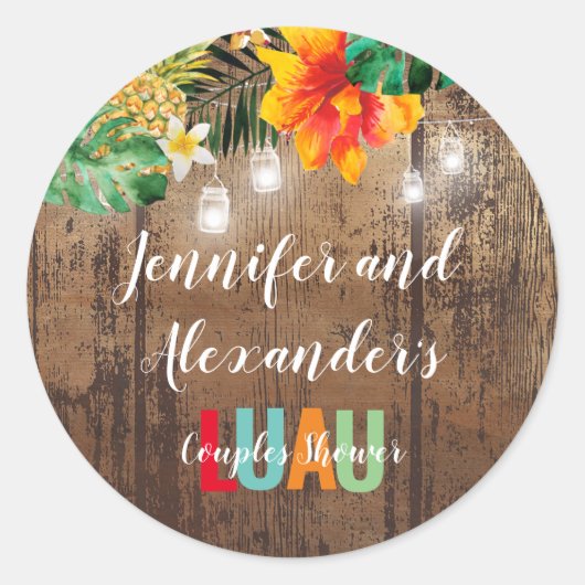 Rustieke LUAU Koppel Bruiloft Feest Ronde Sticker (Voorkant)