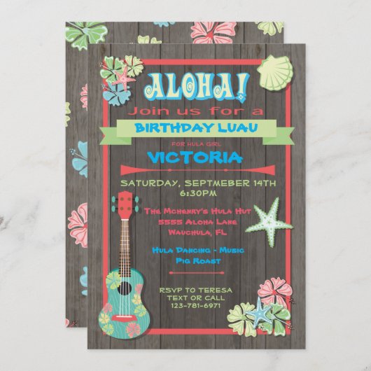 Rustieke Luau Tropical Beach uitnodigingen (Voorkant / Achterkant)