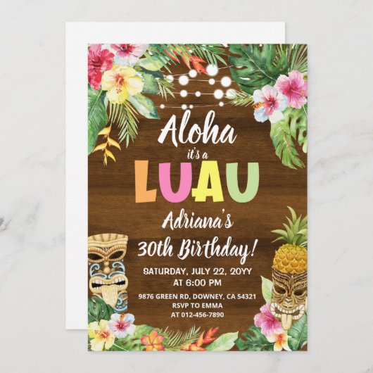 Rustieke LUAU Tropische Aloha Verjaardag uitnodigi Kaart (Voorkant / Achterkant)