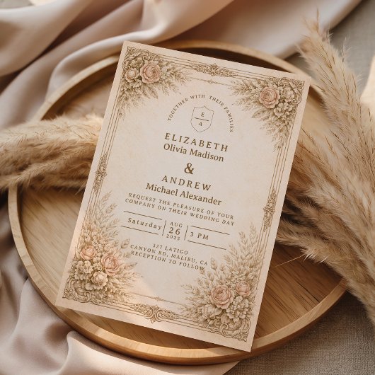Rustieke Luxe Botanische Bloemige Bruiloft Kaart