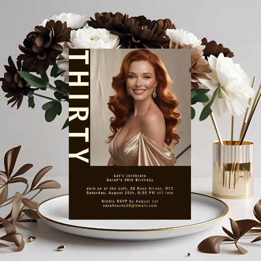 Rustieke Luxe Bruin & Folie 30e Folie Uitnodiging