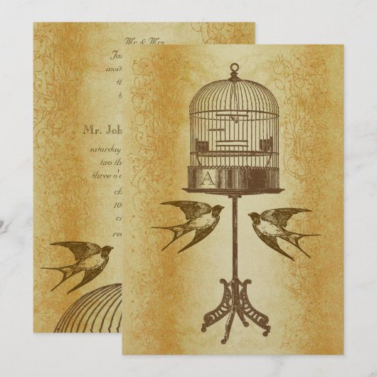 Rustieke Luxe Gouden Vintage Liefdesvogel Trouw Ui Kaart (Voorkant / Achterkant)