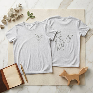 Rustieke luxe lijnkunst vos sagegroene kindernaam Tri-Blend shirt