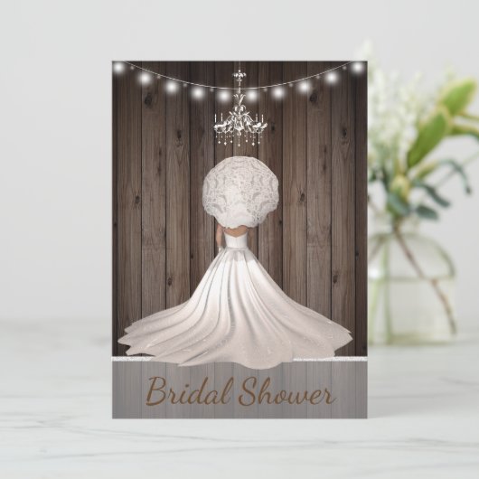 Rustieke maar elegante bruids douche uitnodiging (Staand voorkant)