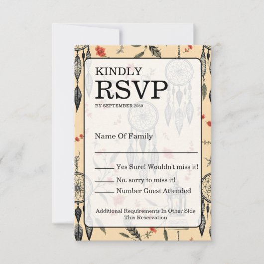 Rustieke Macrame Boho Bruiloft Textuur RSVP Kaartje (Voorkant)