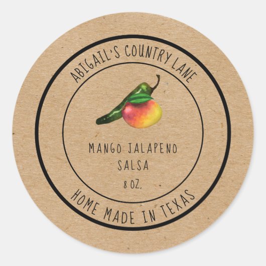 Rustieke Made in Texas Mango Jalapeno Salsa Label (Voorkant)