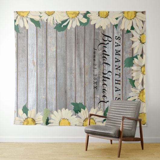 Rustieke Madelief op Hout Bruidsuitnodiging Photo  Wandkleed (In Situ (horizontaal))