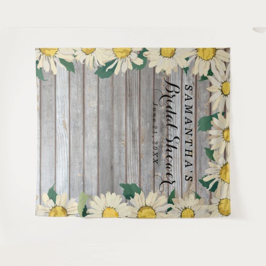 Rustieke Madelief op Hout Bruidsuitnodiging Photo Wandkleed (Voorkant (horizontaal))