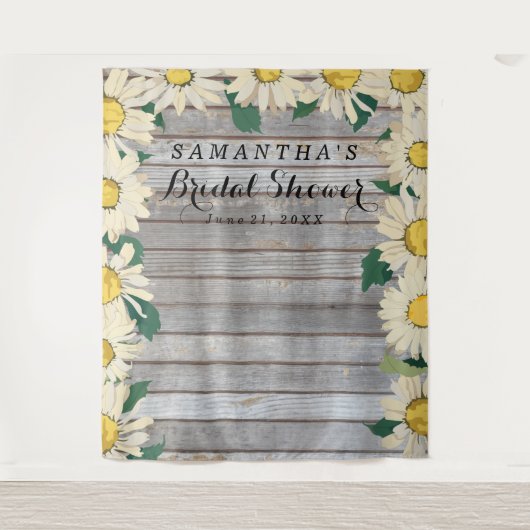 Rustieke Madelief op Hout Bruidsuitnodiging Photo  Wandkleed (Voorkant)