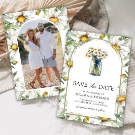 Rustieke Madeliefjes Bloemige Mason Jar Foto Bruil Save The Date