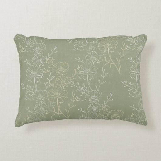 Rustieke madeliefjes op Sage Green, botanische lux Accent Kussen (Voorkant)