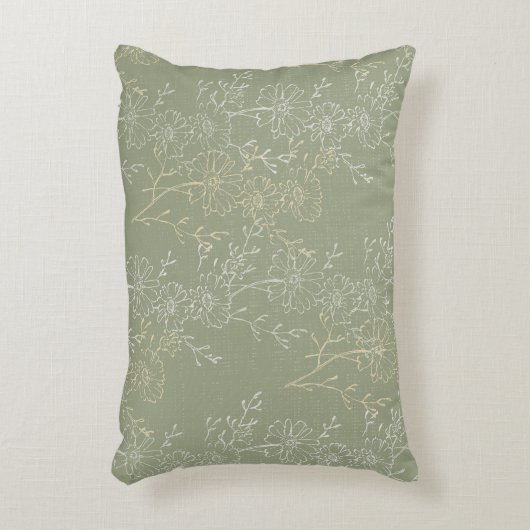 Rustieke madeliefjes op Sage Green, botanische lux Accent Kussen (Voorkant(Verticaal))