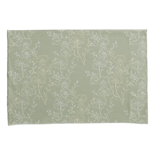 Rustieke madeliefjes op Sage Green, botanische lux Kussensloop (Voorkant-Rechts)