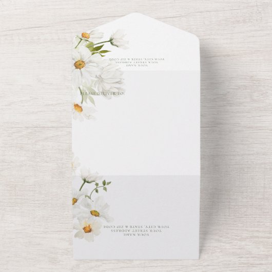 Rustieke madeliefjes & witte bloemen geen diner all in one uitnodiging (Buitenkant)