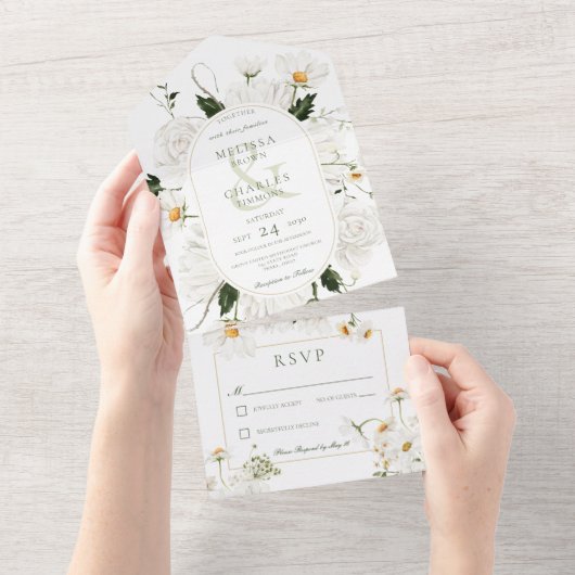 Rustieke madeliefjes & witte bloemen geen diner all in one uitnodiging (Afscheurbaar)