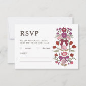 Rustieke Magenta Bogen en bloemen bruiloft RSVP Kaartje (Voorkant)