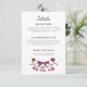 Rustieke Magenta Bogen en Bloemen Trouwdetails Informatiekaartje (Staand voorkant)