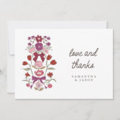 Rustieke Magenta Bow & Blossom Wedding Bedankkaart (Voorkant)