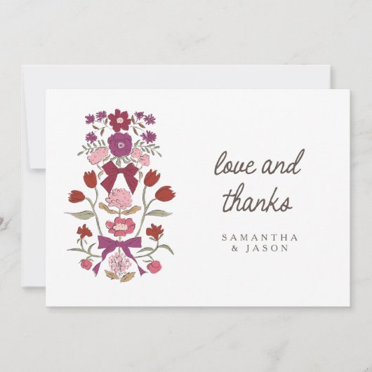 Rustieke Magenta Bow & Blossom Wedding Bedankkaart (Voorkant)