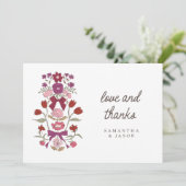 Rustieke Magenta Bow & Blossom Wedding Bedankkaart (Staand voorkant)