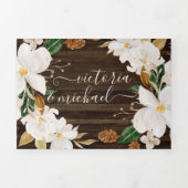 Rustieke Magnolia Bloemen Huwelijk Drievoudige Uit Drieluik Uitnodiging (Cover)