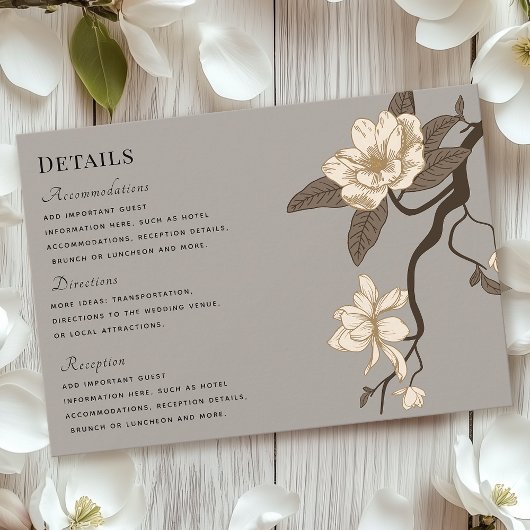 rustieke Magnolia Grey Wedding Details RSVP Kaartje