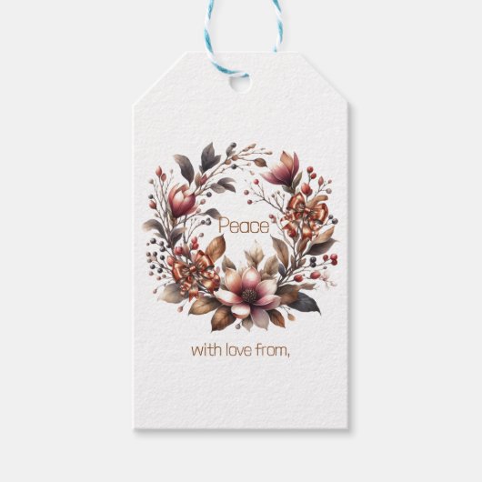 Rustieke Magnolia Koperen Boog Krans Cadeaulabel (Voorkant)