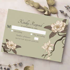 rustieke Magnolia Sage Green Wedding RSVP Informatiekaartje